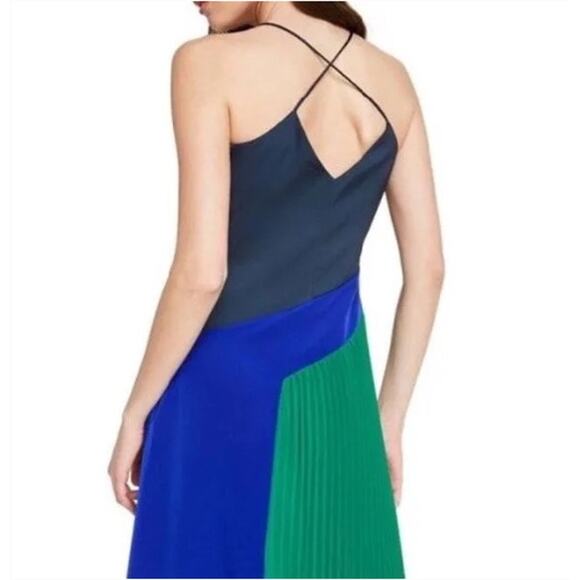 Cushine Women's Pleated Dress Size‎ 12 NWT Navy Combo Cocktail Midi - Picture 2 of 7